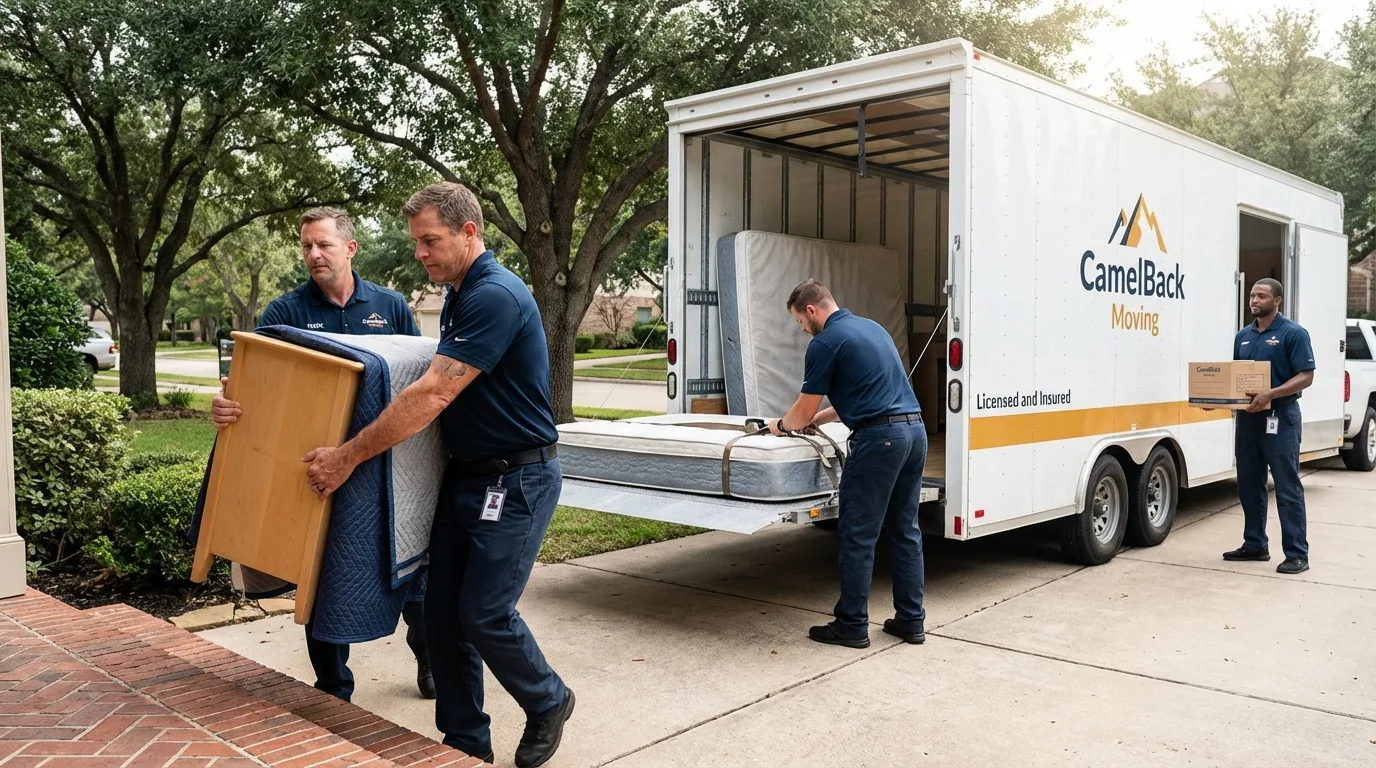 Crew loading residential truck for cross-state move from Saginaw, MI