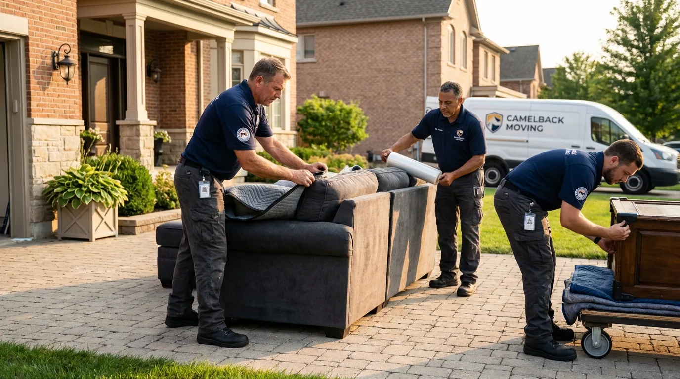 Large estate moving crew wrapping furniture in Saginaw, MI