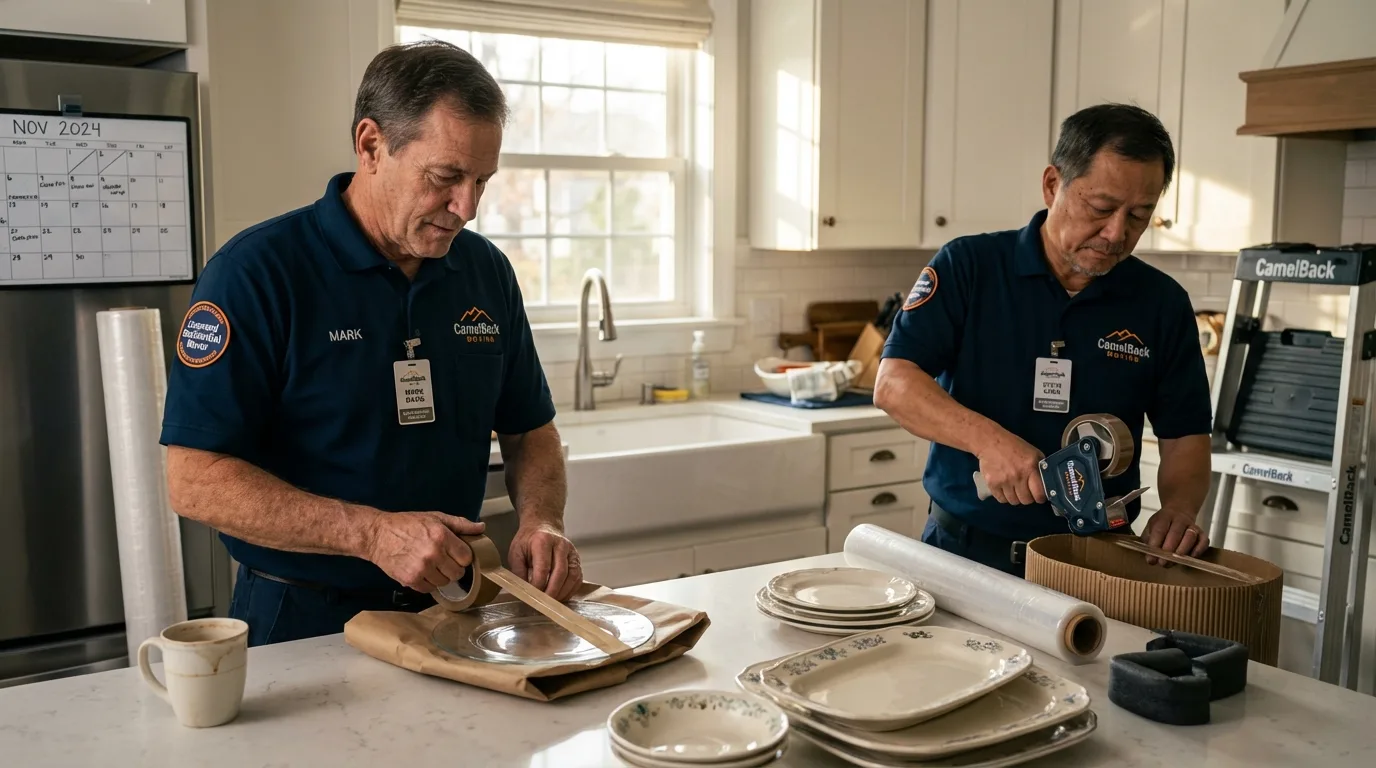 Professional crew packing kitchen dishware in Saginaw, MI